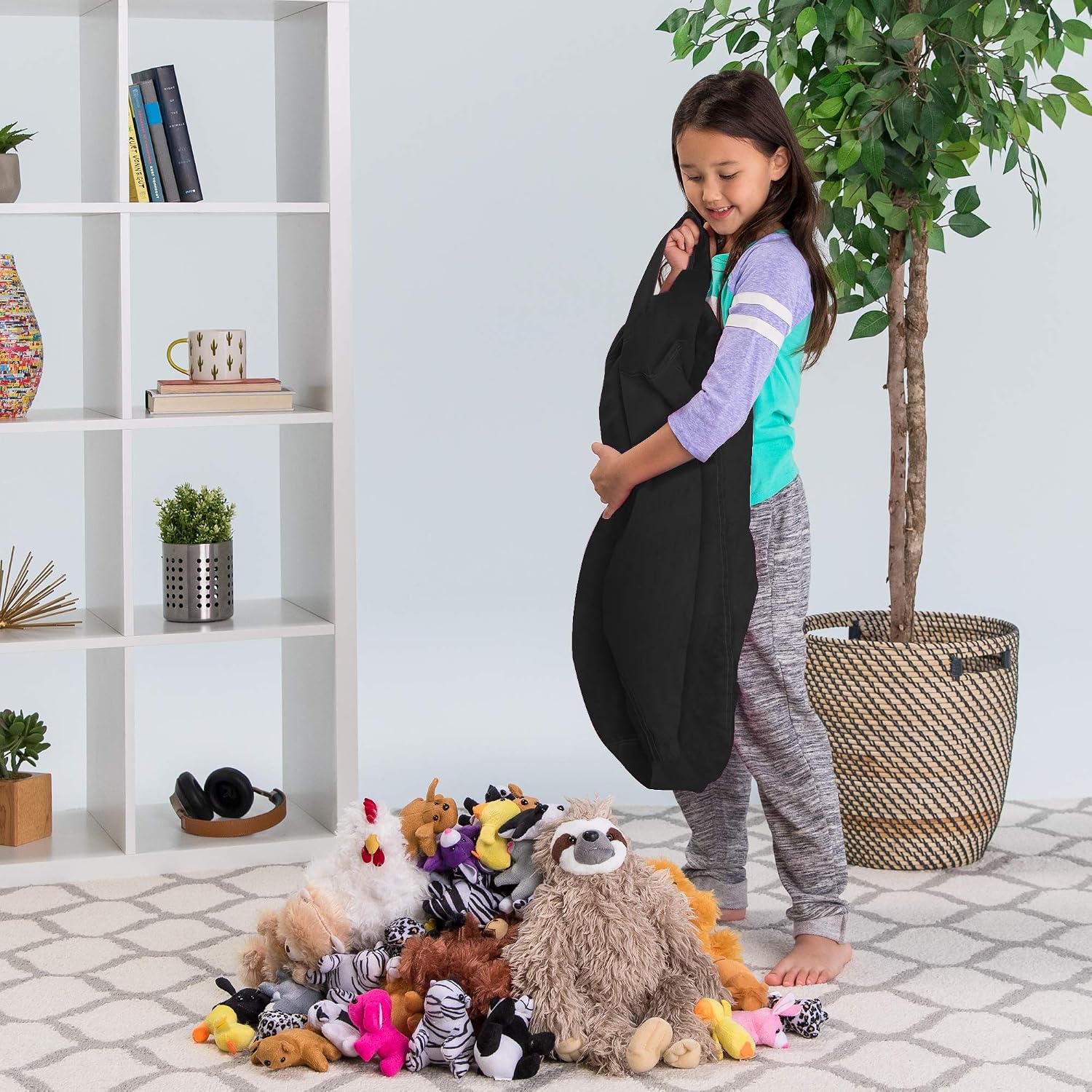 Posh Stuffable Kids Stuffed Animal Storage Bean Bag Chair Cover - Childrens Toy Organizer, Medium 27" - Solid Black