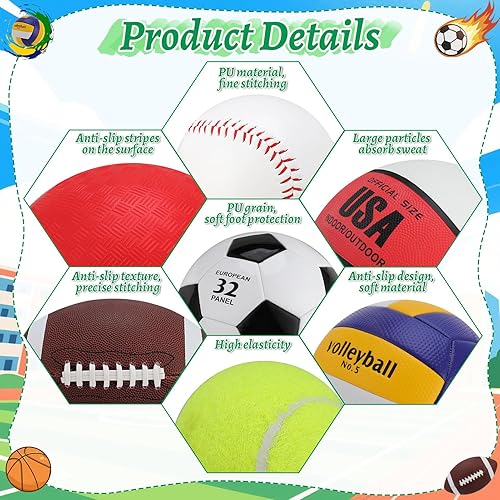 Miniatura 3 de 6 Pcs Sports Balls Set, Official Size Basketball Soccer Football Playground Ball Volleyball Baseball Tennis with Sports Equipment Bag Pump for Teen