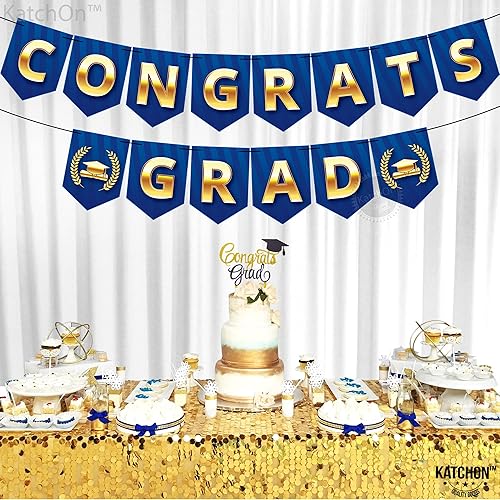 Miniatura 8 de KatchOn, Cartel de graduación de felicitaciones azul y dorado  grande, de 10 pies, sin bricolaje  Cartel de graduación para decoraciones de fiesta