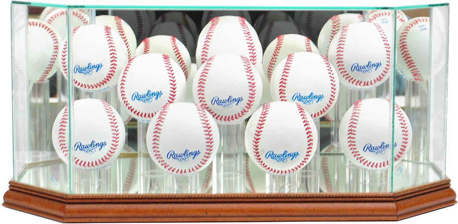 Octagon 10 Baseball Display Case - Cherry