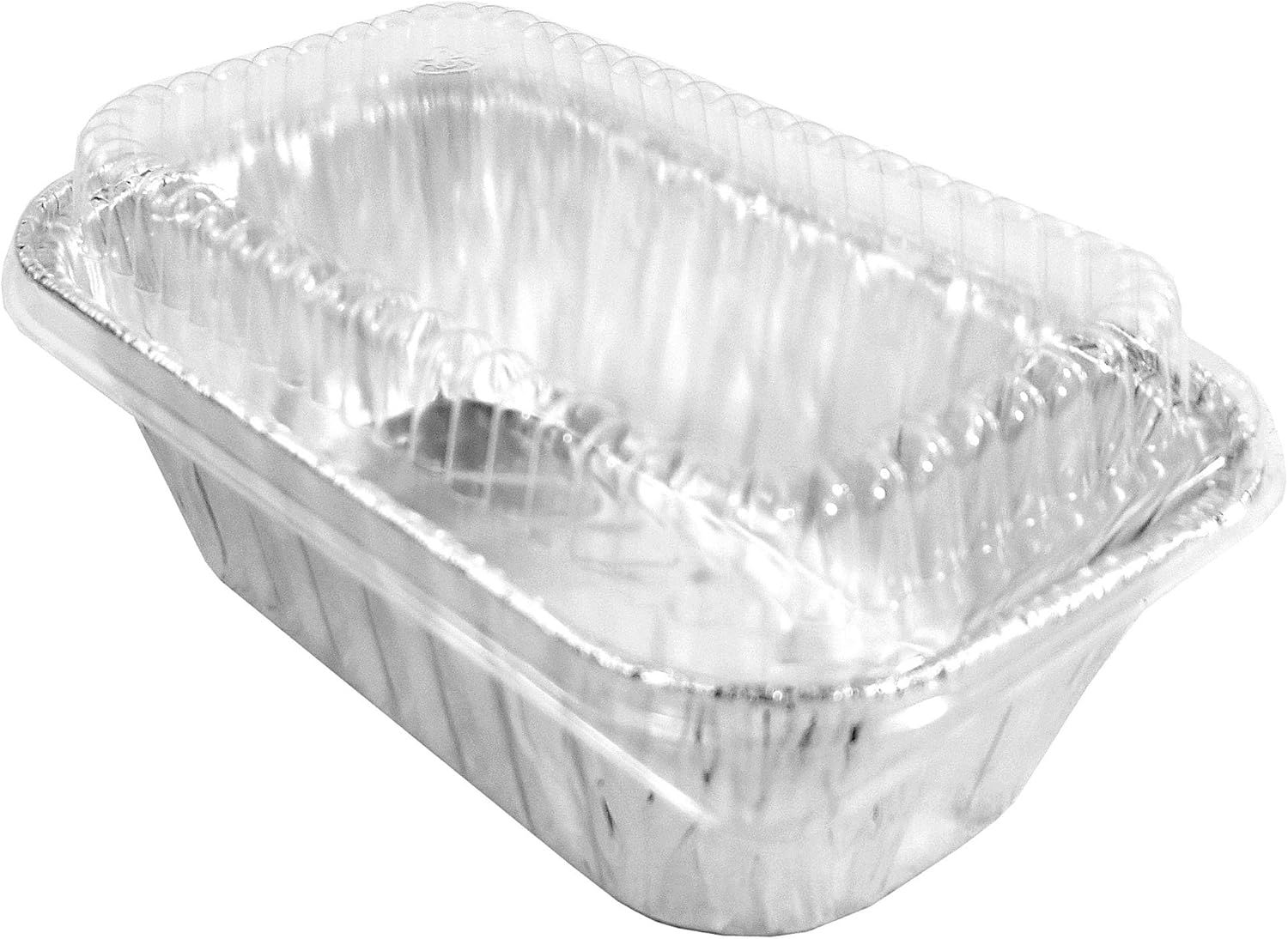 PACTOGO Disposable 1 lb. Aluminum Foil Mini Loaf Pans with Clear Low Dome Lids (Pack of 100 Sets)