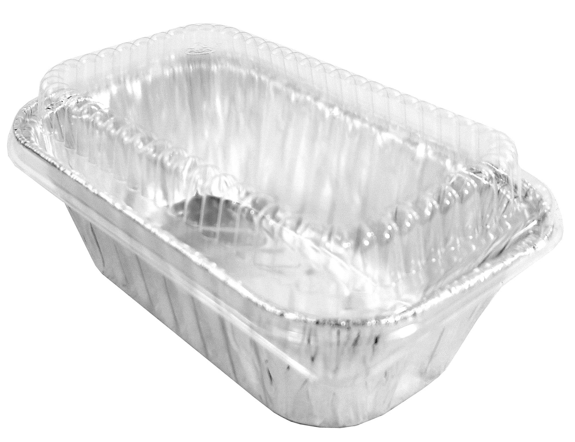 PACTOGO Mini moldes desechables de papel de aluminio con tapas transparentes de cúpula baja (paquete de 100 juegos)