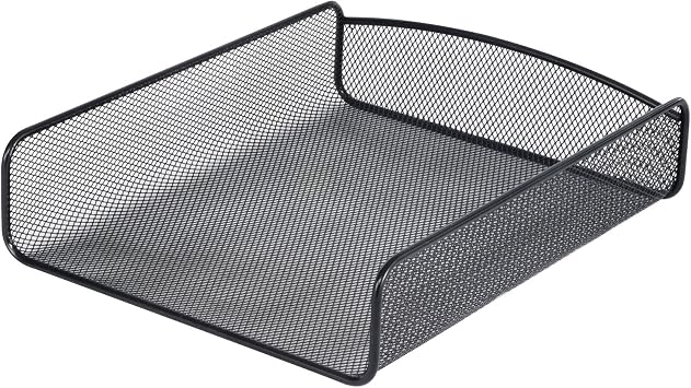 Safco Onyx Mesh Single Tray Desktop Organizer | Heavy Duty Steel | Powder Coat Finish | 11.75 x 9.25 x 2.5" | Office Supplies Organizer | Letter Trays & Stacking Supports | Black