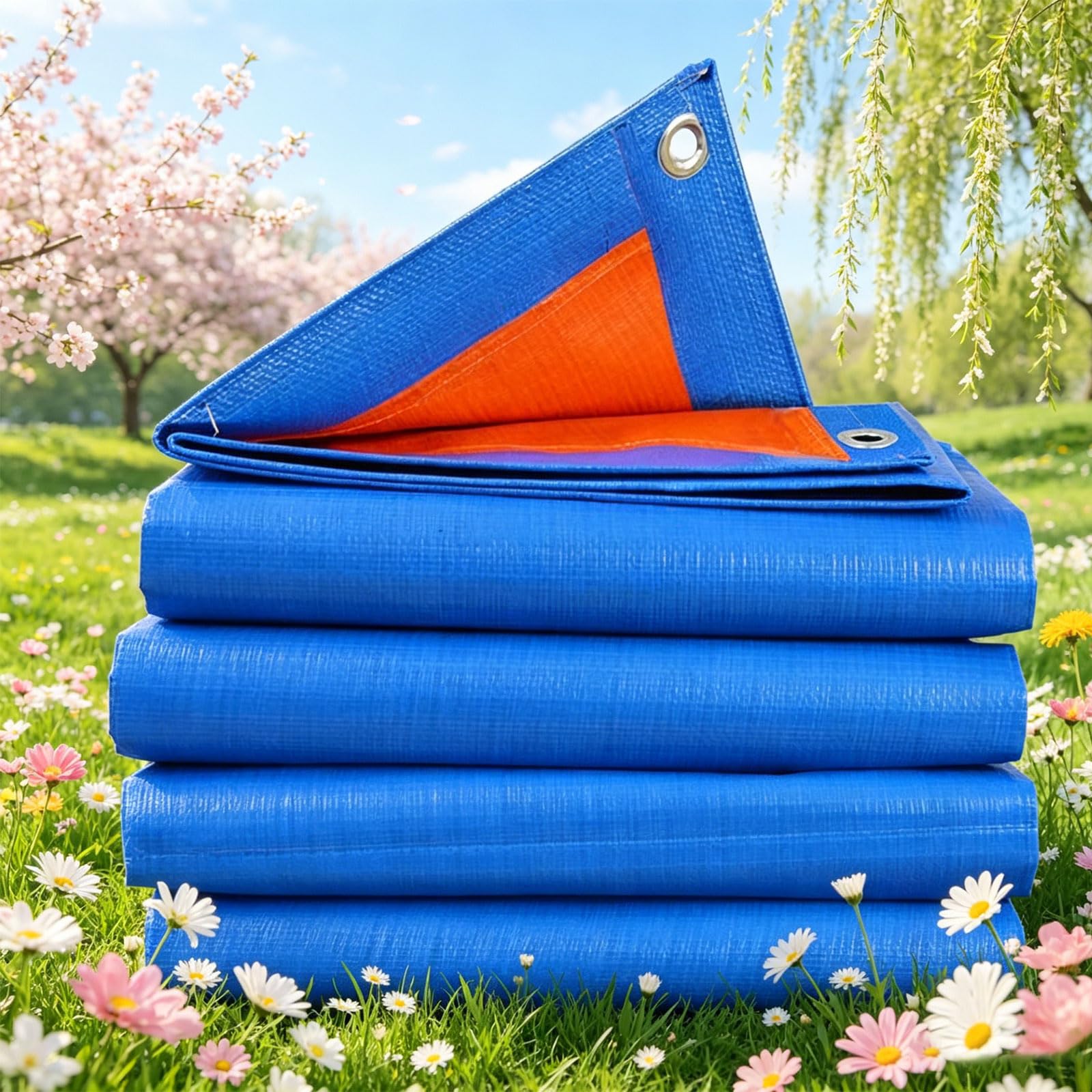 Tarpaulin Waterproof 310 x 370 cm UV Resistant, Pe Material, Lightweight Tarpaulin Cover Sheet Reinforced Eyelets, Tear Resistant for Garden Furniture Camping, Blue