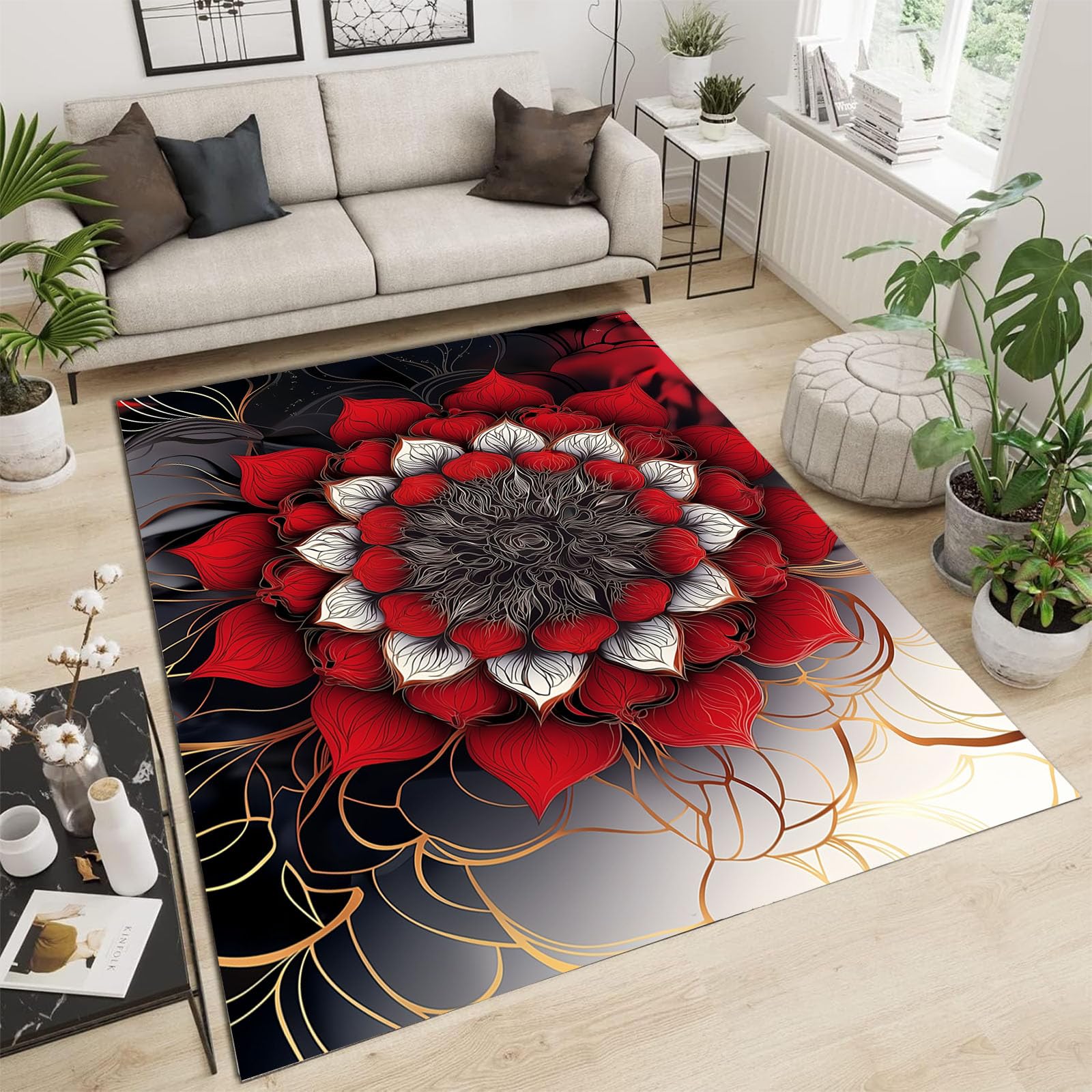Tapis de chambre lavable en machine 150x210 doux style mandala