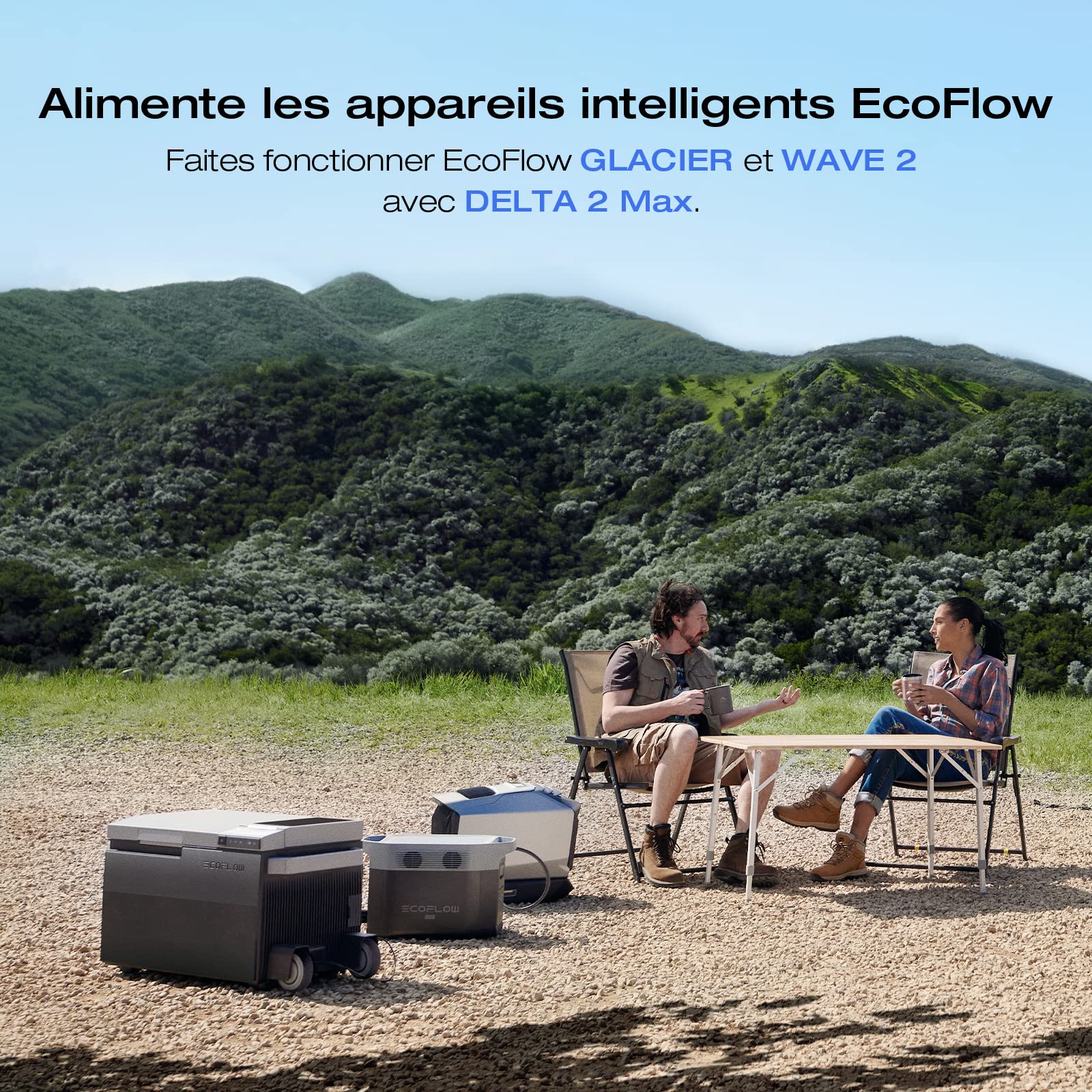 Générateur solaire EcoFlow DELTA 2 Max 2048 Wh avec Portable panneau solaire 400W Batterie LFP de secours, Sortie CA 3 100 W Charge rapide 0%-80% en 53 minutes pour extérieur, camping, VR, balcon