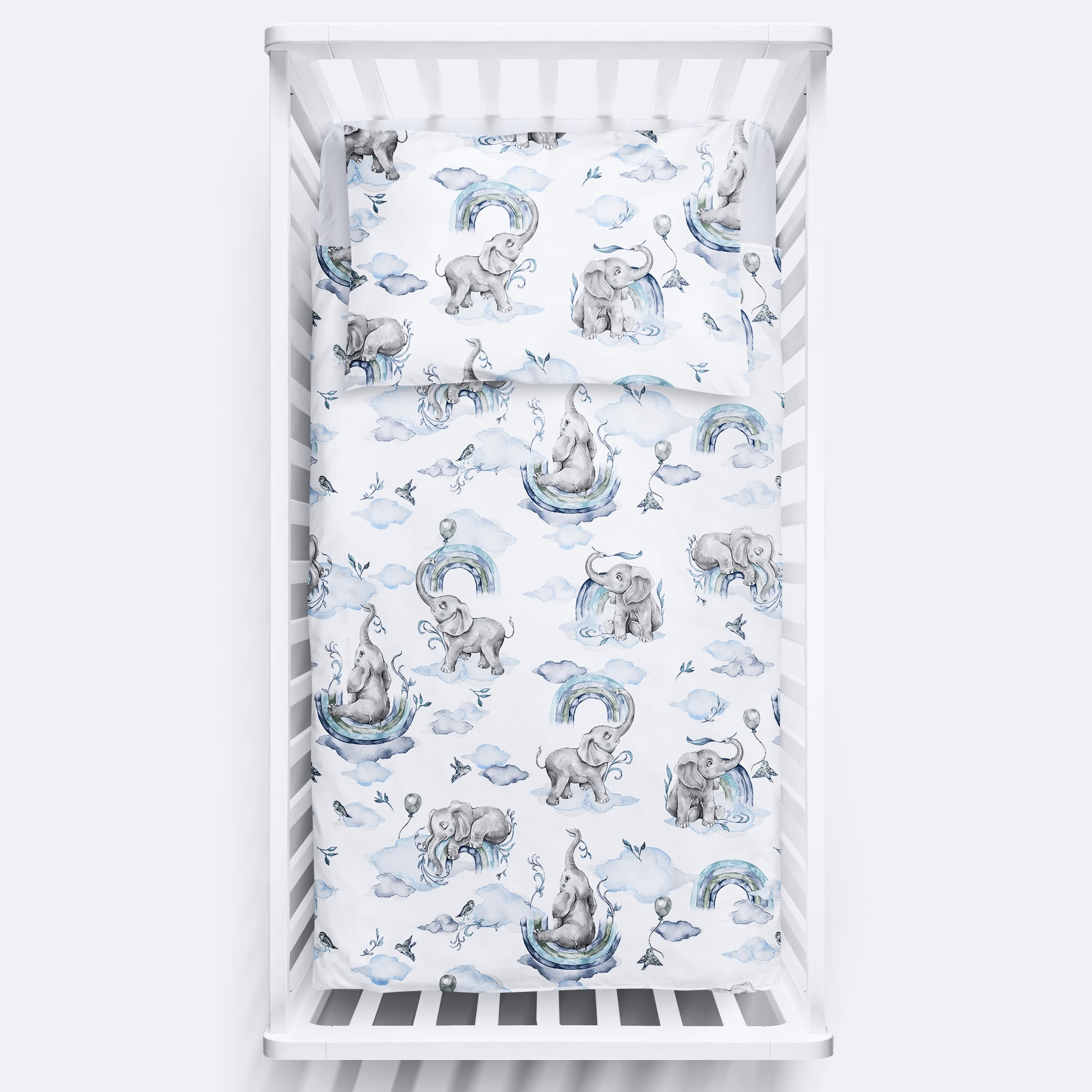 Baby Comfort 39 2 Piece Bedding Set 135X100 Cm Duvet Cover & Pillowcase For Toddler Cot Bed 12M+ (Blue Elephants)