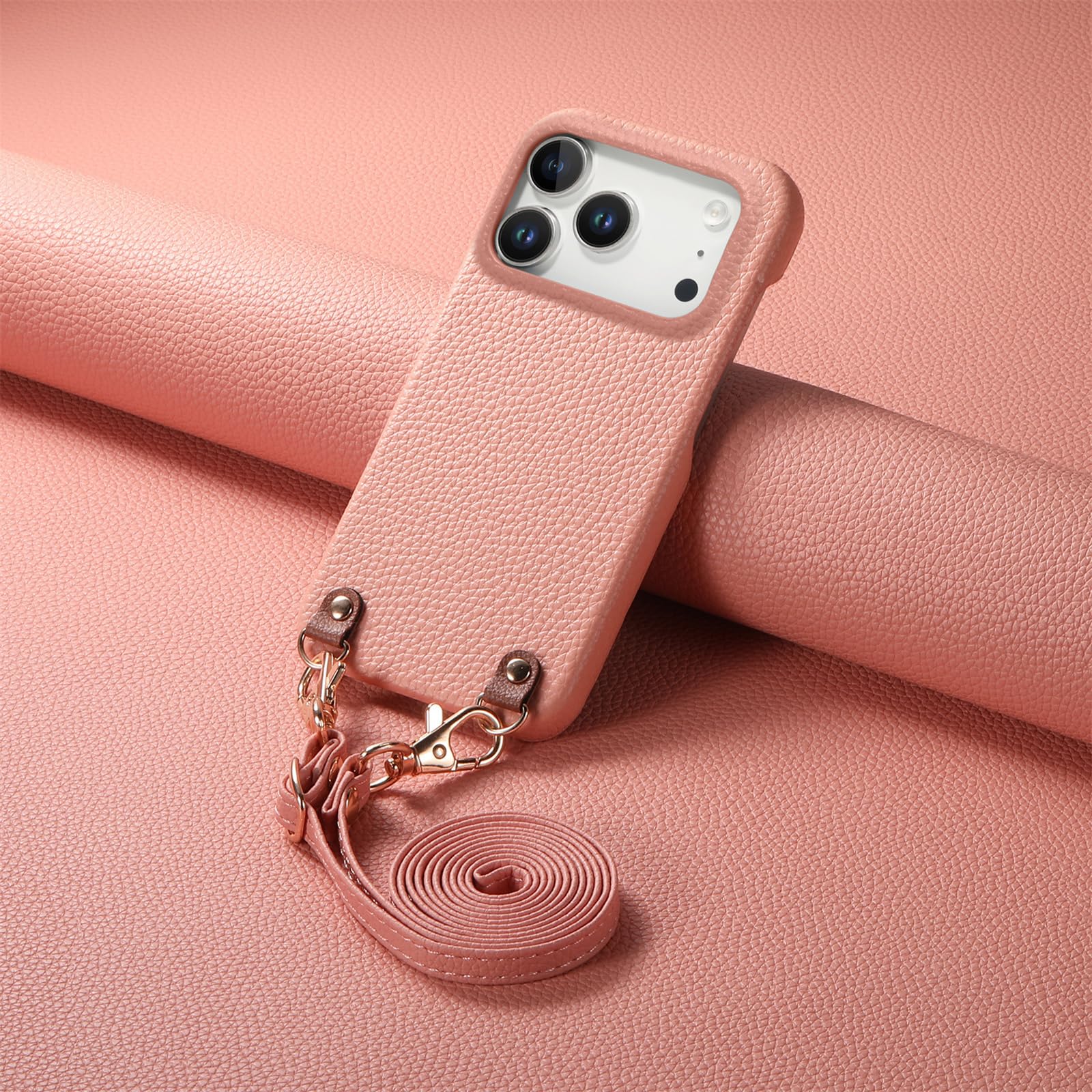 Cienkie etui do iPhone 17 Pro Max / 17 Pro / 17 Air/17, skórzane etui z wzorem liczi, z paskiem na ramię, odporne na odciski palców, odporne na zarysowania, niebieskie, 17 ProMax