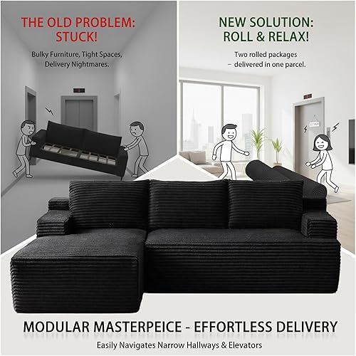 Vista 6 de Sofá modular moderno de 96 pulgadas para sala de estar, sofá modular tapizado, sin hueso, cómodo sofá nube con diván en forma de L