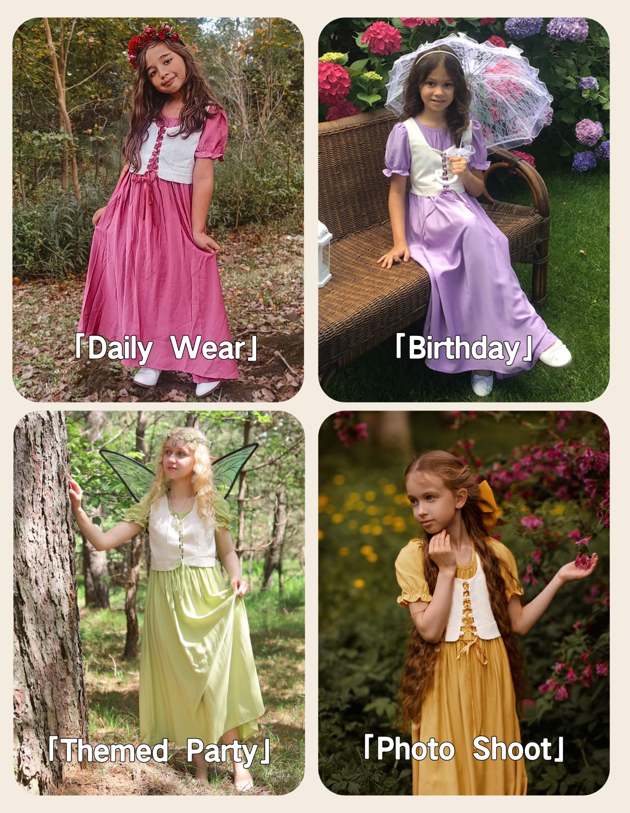 Scarlet Darkness Renaissance-Kleid für Mädchen, kurze Puffärmel, lange Kleider, Blumenmädchenkleid, Größe 7–14
