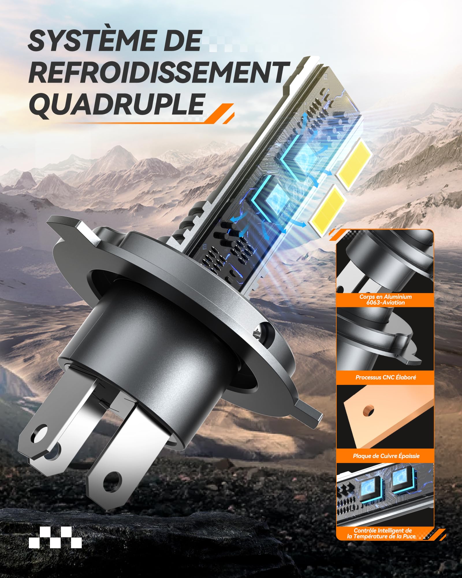 Zethors Ampoule H4 LED Moto 30W 6000K Blanc LED H4 9003 HB2 Phare de Moteur Professionnel Faisceau Haut/Bas pour Motos, Voitures DC9-16V, Démarrage Rapide, Anti-vibration, étanche IP68, Plug and Play