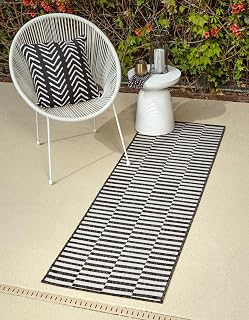 Unique Loom Outdoor Striped Collection Area Rug - Striped (2' x 8' Runner Charcoal/Ivory)