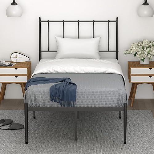 Miniatura 10 de Amyove Base de cama dorada tamaño individual con cabecera moderna, base de colchón de metal de 14 pulgadas para almacenamiento, no necesita somier,