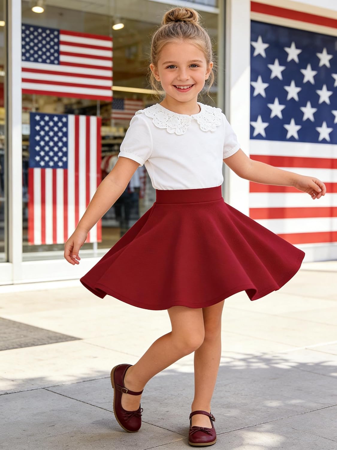 Girls Solid Skater Skirt High Waist Flared A-Line Mini Casual Skirt