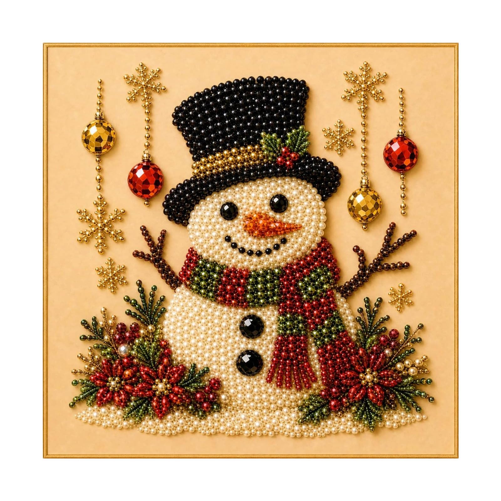 DIY Christmas Pearl Diamond Painting Art Kit with Frame, Christmas Pearl Beads Art Craft for Adults, Gemstone Diamond Dots for Home Wall Decor, Relaxing Creative Hobby 01