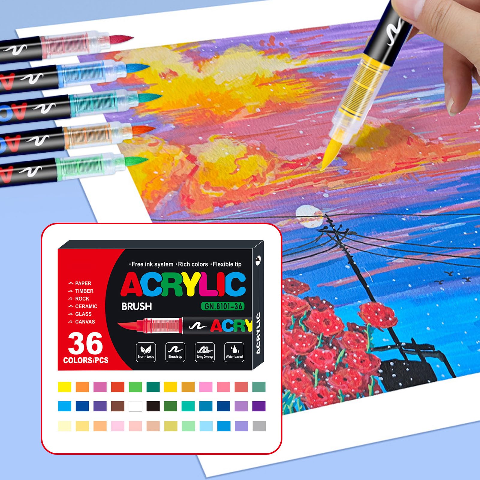 Acrylfarbe Stifte - Malmarker | Künstlerischer Zeichenstift | Farbmarker Pinselset - Perfekt Für Basteln Auf Holz Stein Stoff Leinwand Papier