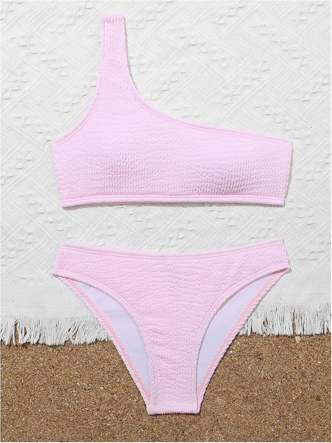 SOLY HUX Girl's Textured Bikini Set One Shoulder Bathing Suit Summer Beach Two Piece Swimsuit