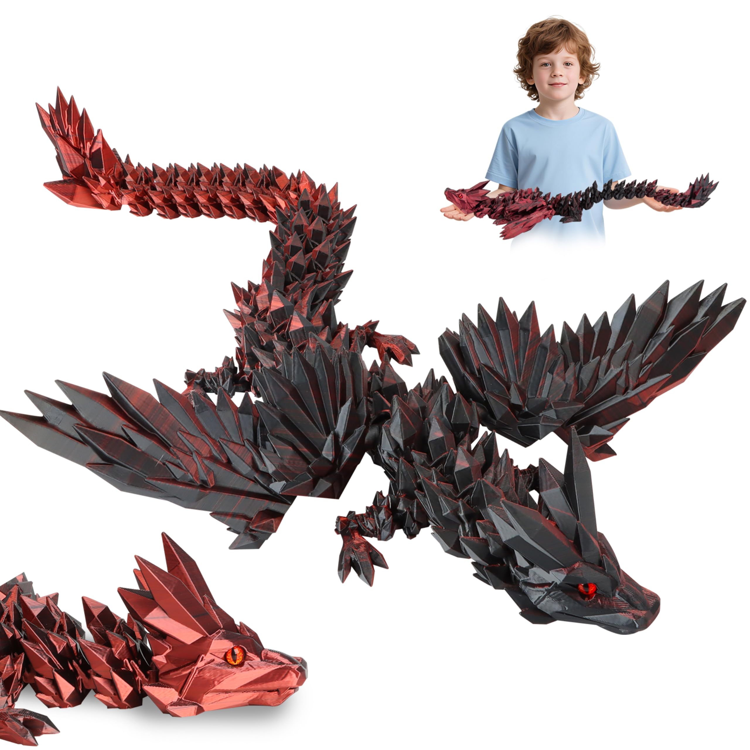 JONRRYIN Dragon Imprimé En 3D – Articulé, Yeux Expressifs, Réaliste, Décoration De Bureau, Cadeau Noël, Pour Adultes Et Enfants (dès 3 Ans)