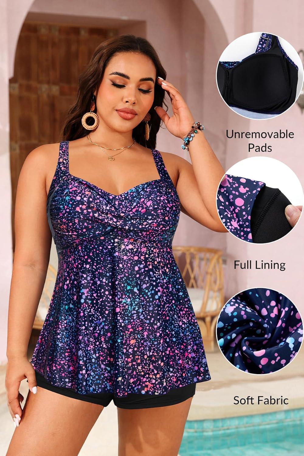 Aqua Eve Plus Tankini Tops for Women Only Swimwear Top Bathing Suits Flowy Swimsuit Top
