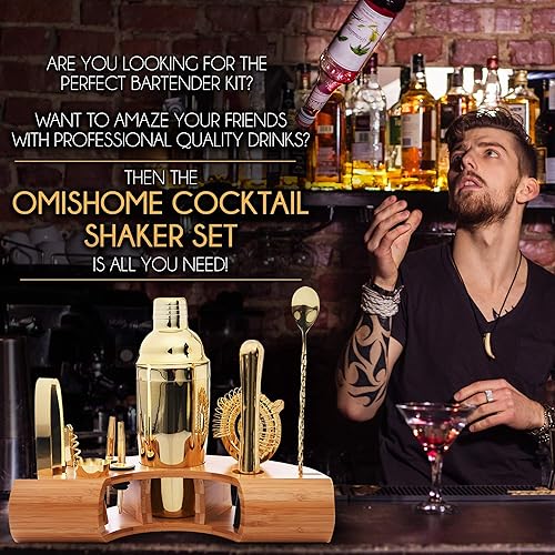 Miniatura 2 de Omishome El kit de barman dorado Plus recibe 6 pajitas de acero inoxidable y libro de recetas  Juego de mixología  Juego de barman  Kit de