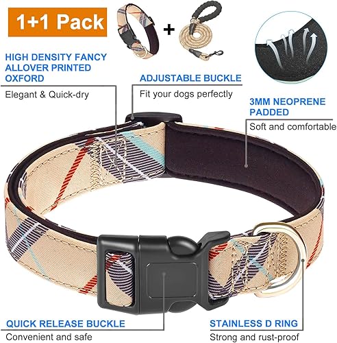 Miniatura 2 de Collar de nailon para perro, de neopreno suave, acolchado, ajustable, para perros pequeños, medianos y grandes (cuello S de 12 a 15.5 pulgadas,