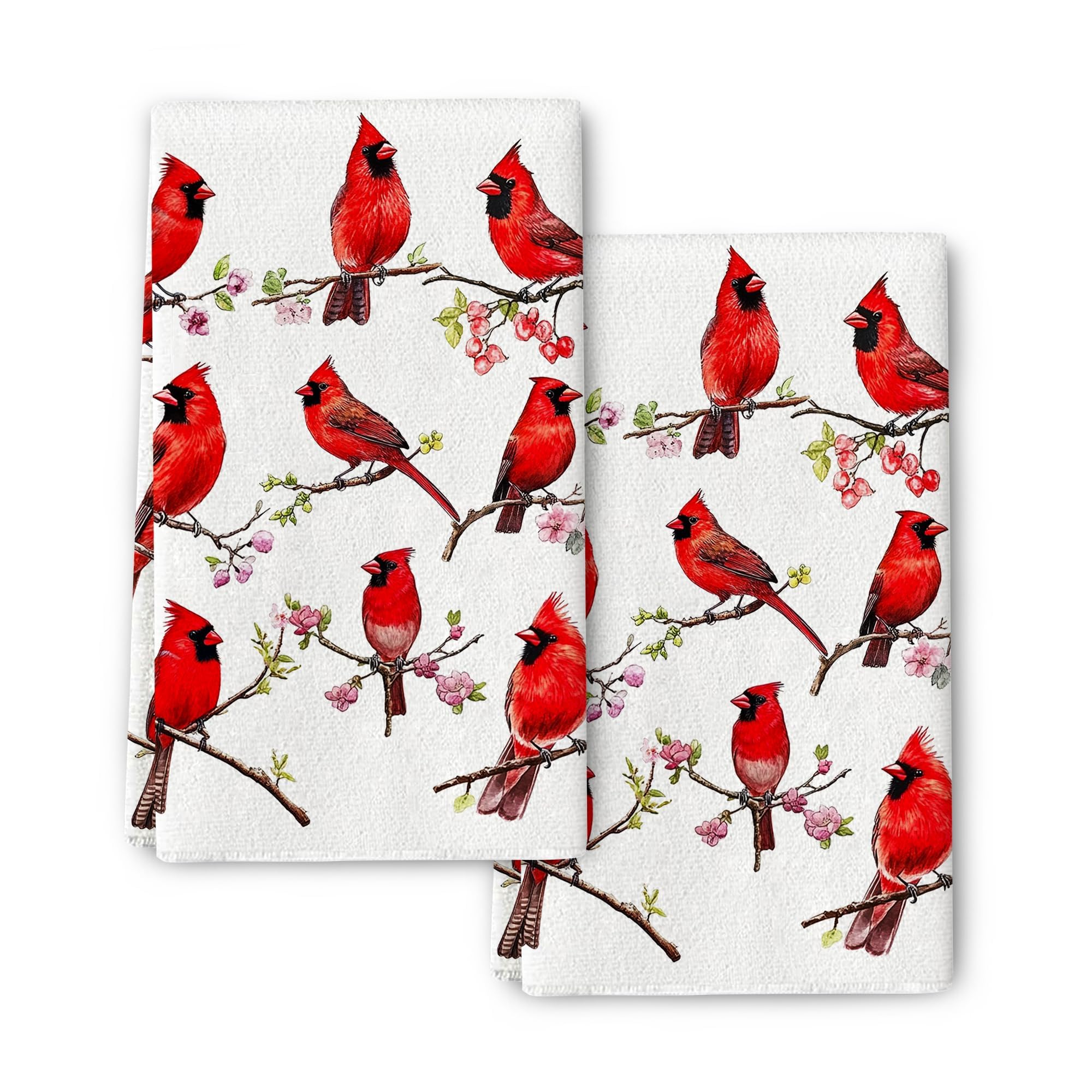 Pintukee Red Cardinal Kitchen Towels Set of 2 Christmas Dish Towels Absorbent Tea Hand Towel for Baking Cooking, Cardinal Lovers Gifts for Women,
