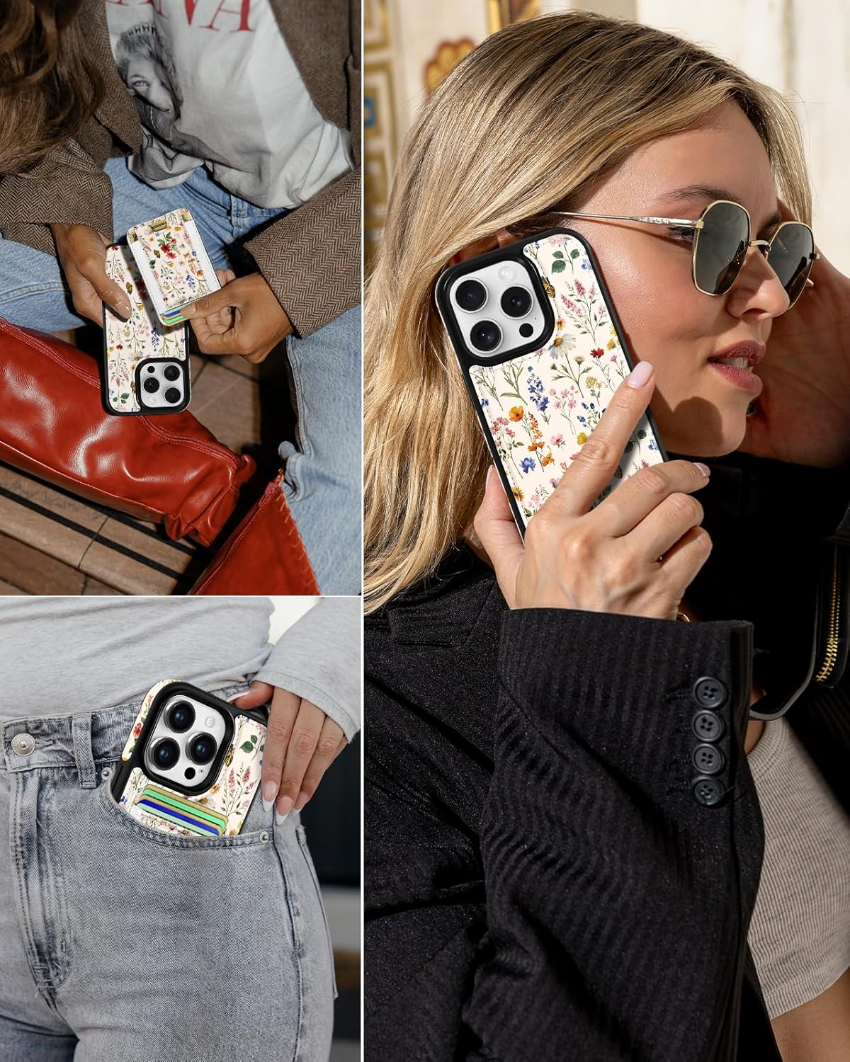 Shorogyt for iPhone 15 Pro Max Case Wallet - Fits 5 Cards, Compatible with Magsafe Detachable Magnetic Credit Card Holder Leather Cardholder Cute Phone Cover Women Girls for Apple 15 ProMax, Floral - Image 6