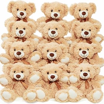 Teddy Bears Bulk 12 Packs Teddy Bear Stuffed Animal Plush Toys Kid Girlfriend,13.5 Inches Light Brown Stuffed Bears for Christmas Valentines Wedding Party