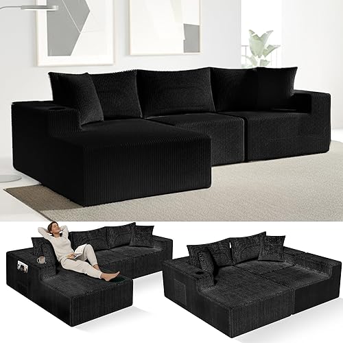 EconoHome Sofá seccional Boneless Cloud, asiento profundo de felpa en forma de L para relajarse y entretener, construcción duradera y fácil montaje,