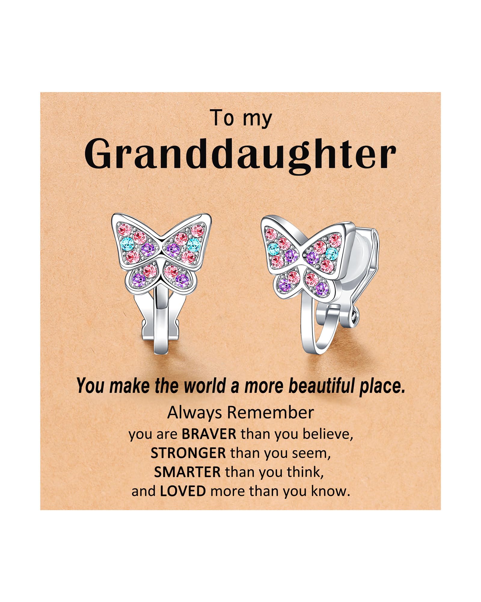 Clip On Butterfly Earrings for Girls Daughter Granddaughter Gifts
