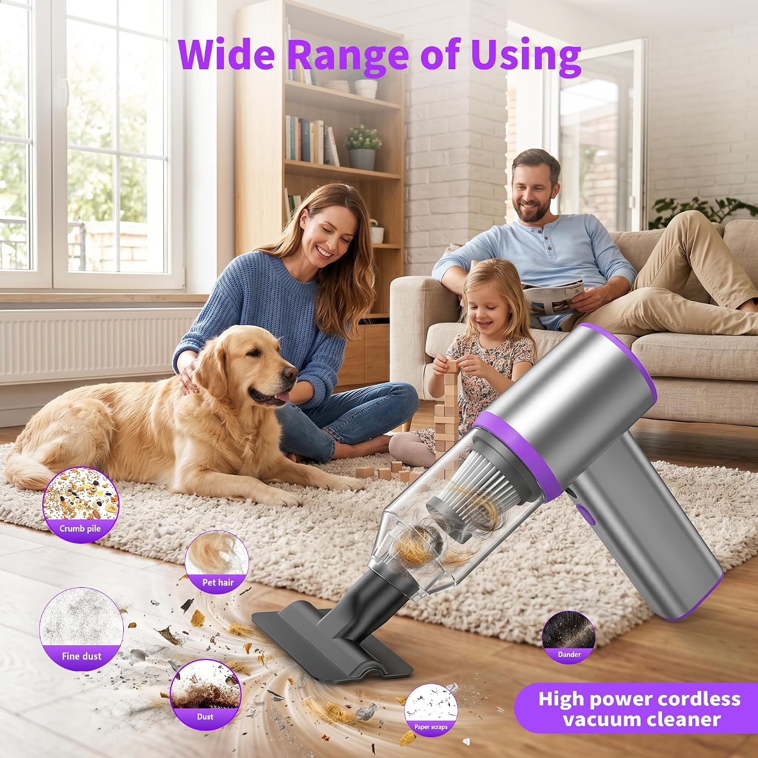 Handheld Cordless Vacuum Cleaner, 8000PA Rechargeable Portable Car Vacuum, Lightweight Dust Buster with LED Light, 3 Filters & 7-in-1 Kit for Car Home Office Pet, Silver