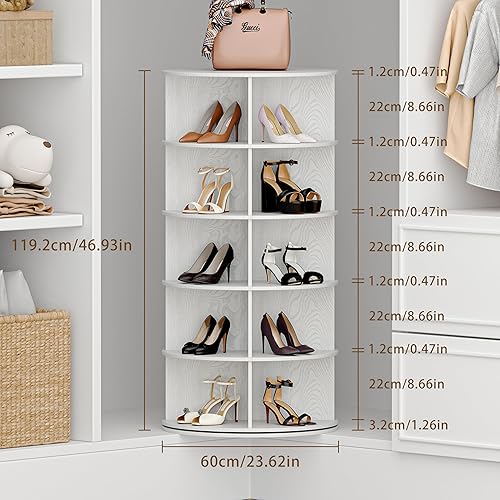 Miniatura 2 de Zapatero giratorio de madera, torre giratoria de 5 niveles para armario, organizador de almacenamiento para entrada, dormitorio, sala de estar