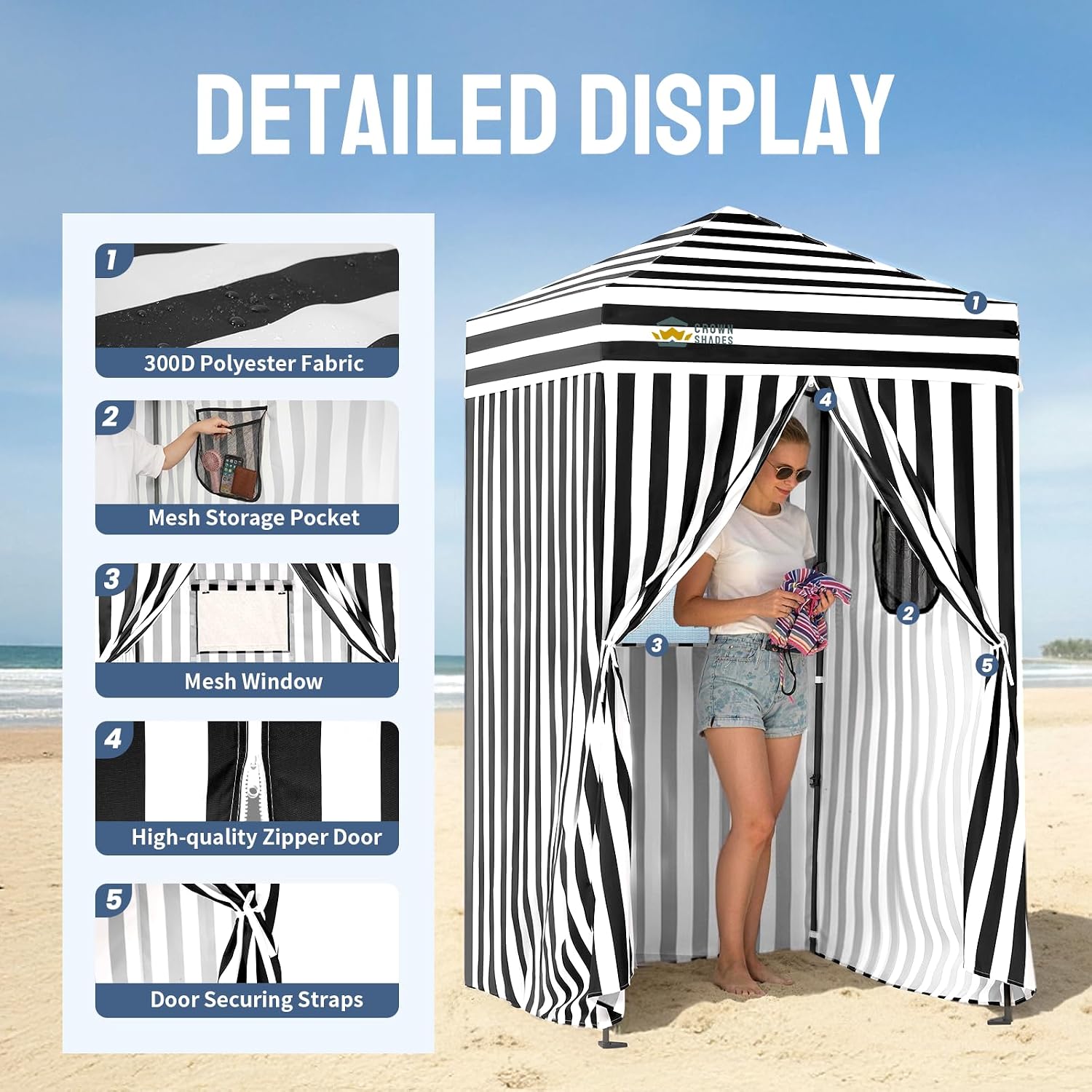 CROWN SHADES 4x4 Pop Up Changing Tent, Patented One-Push Center Lock Portable Changing Room, Privacy Canopy for Camping, Poolside, Beach, Photoshoots, Black/White