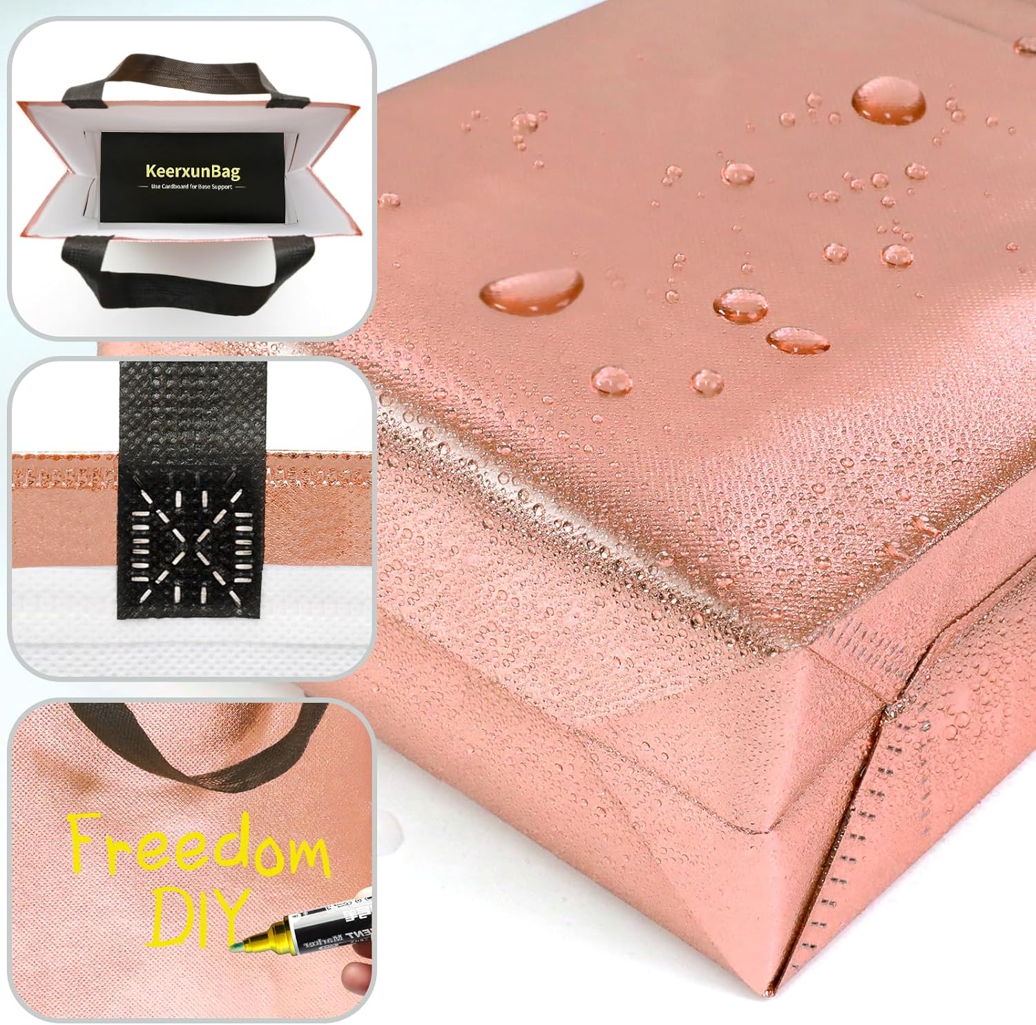 KeerxunBag 12pcs Reusable Gift Bags(Includes Tissue Paper) Gift bag with handle Birthdays Parties Holidays Weddings Medium 10x4x8in rose gold Gift Bags - Image 6