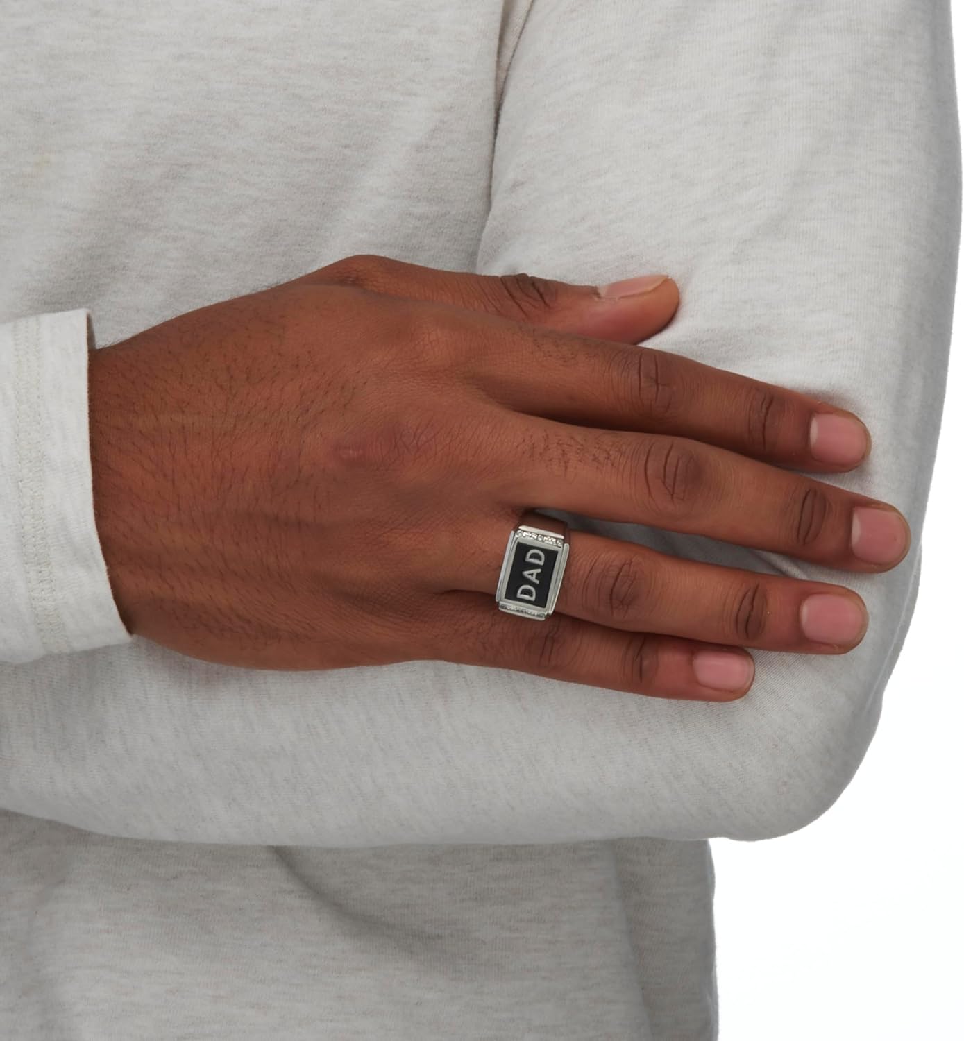 PalmBeach Men's Stainless Steel Enamel Round Crystal Dad Ring Sizes 8-13