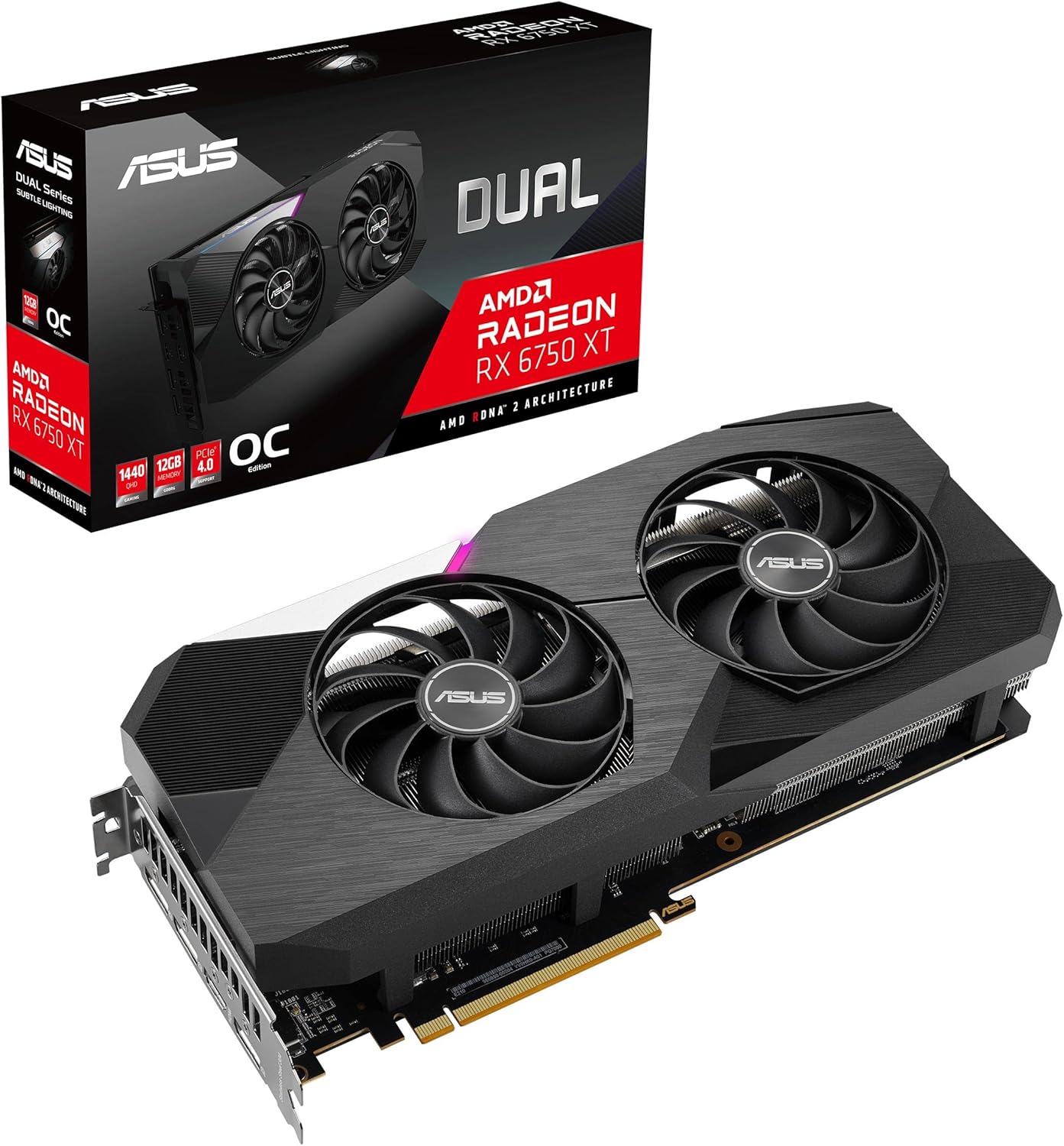 ASUS Dual AMD Radeon RX 6750 XT OC Edition Scheda Grafica, AMD RDNA 2, PCIe 4.0, 12GB GDDR6, HDMI 2.1, DisplayPort 1.4a, Ventole Axial Tech, Doppi Cuscinetti a Sfera, Tecnologia 0dB, Nero