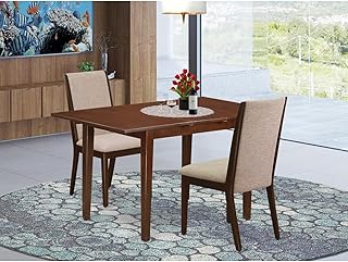 Kitchen Table Set with Chairs - 3 Piece Dining Set, Linen Fabric, Butterfly Leaf Table