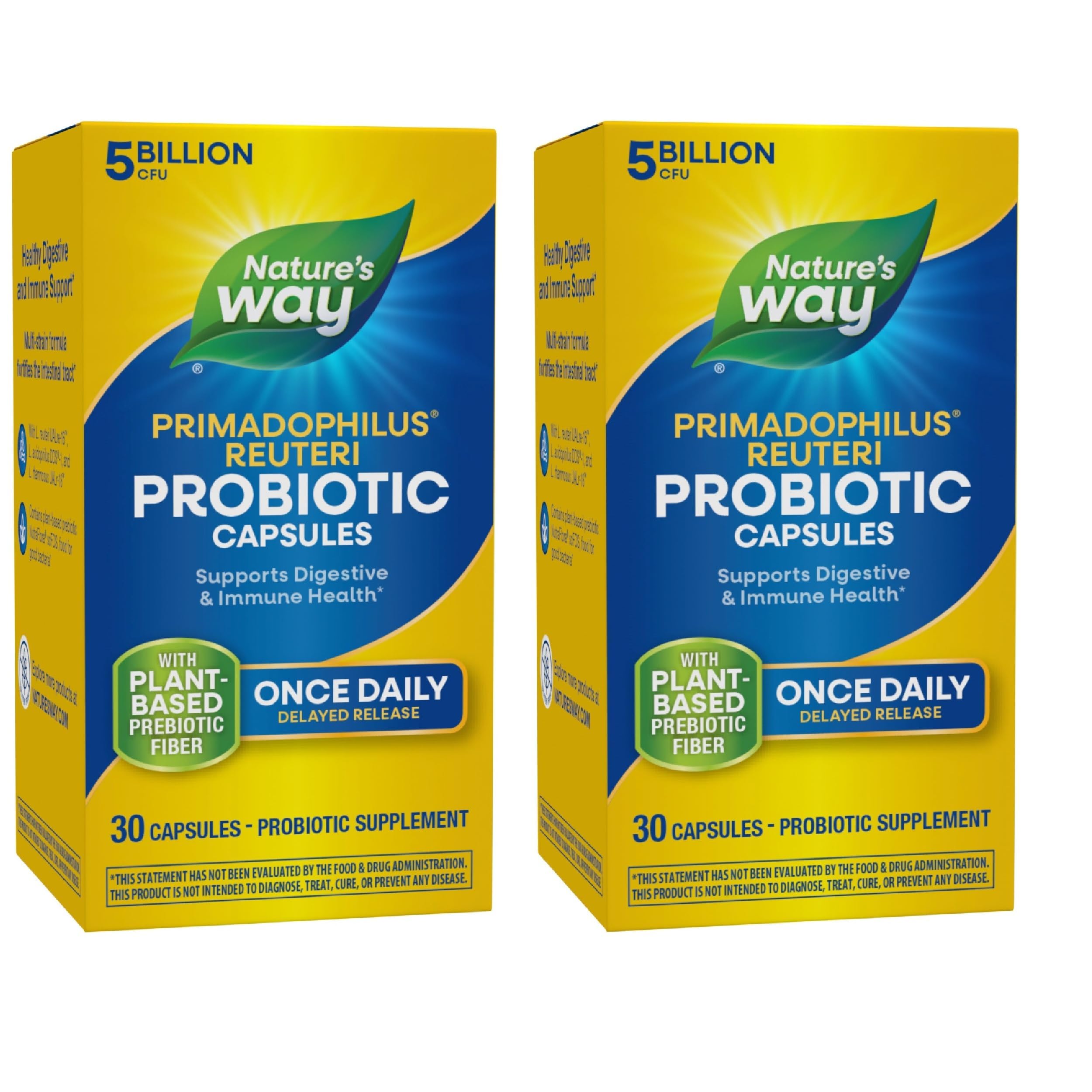 Nature's Way Primadophilus Reuteri Probiotics - Multi-Strain Formula - Supports Digestive & Immune Health* - 5 Billion Live Cultures - Acid-Resistant Delayed-Release Capsules - 30 Count (30 Servings) 1