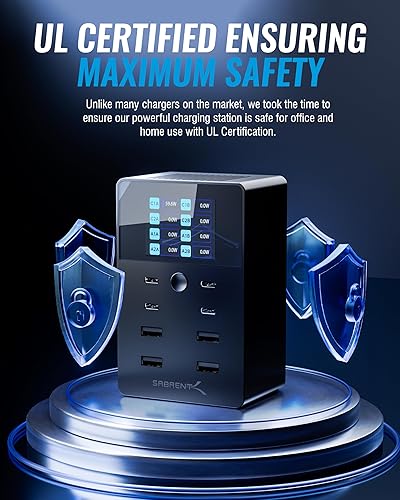 Miniatura 23 de Sabrent Cargador rápido USB de escritorio de tamaño familiar de 60 vatios (12 amperios) y 10 puertos [certificado UL]. Puertos USB inteligentes