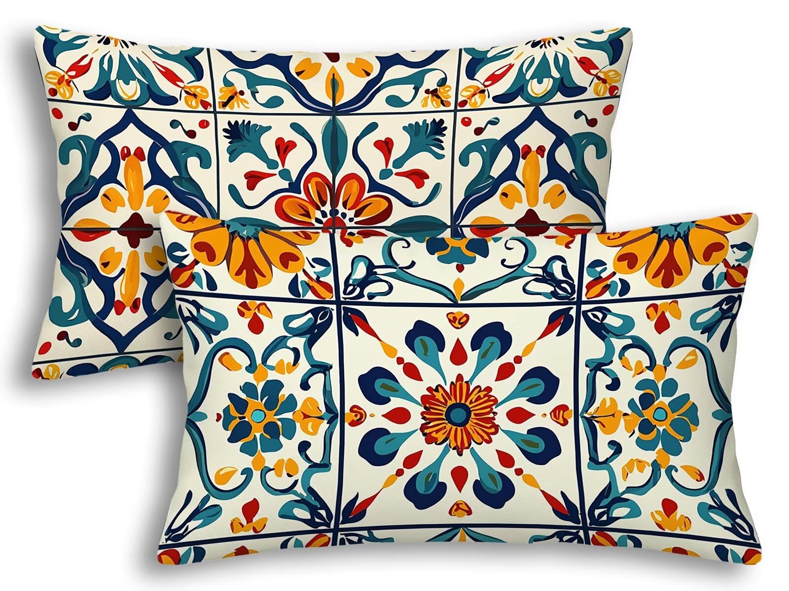 Housse coussin exterieur imperméable 40x60 aspect lin bohème haut de gamme