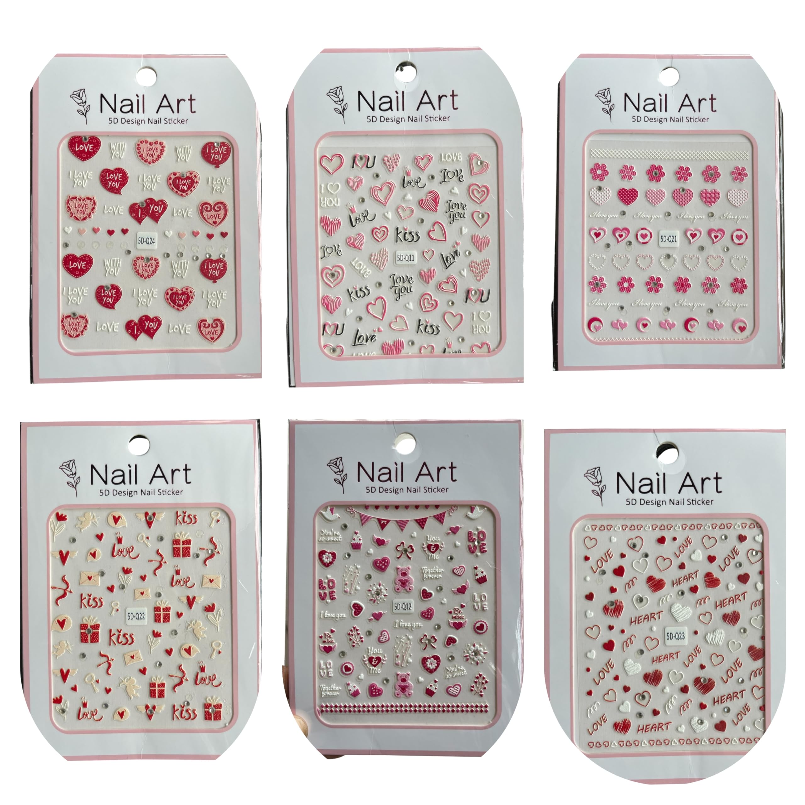 Velme Craft 4 Sheet 5d Nail Art Stickers | DIY Nail Extension | Design Love Heart Floral Patterns | Easy to Apply | Waterproof Long Lasting | Nail Accessories with Self-Adhesive Decals (1 Style)-picture-25