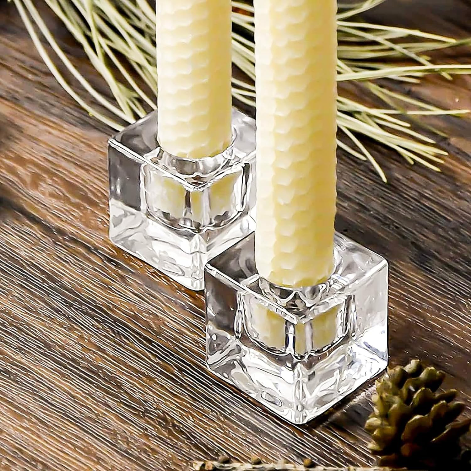18 PCS Square Glass Taper Candle Holder for Candlesticks Holders Glass Candle Holder for Table Centerpiece Crystal Candle Holders Clear Candlestick Holder for Wedding Party