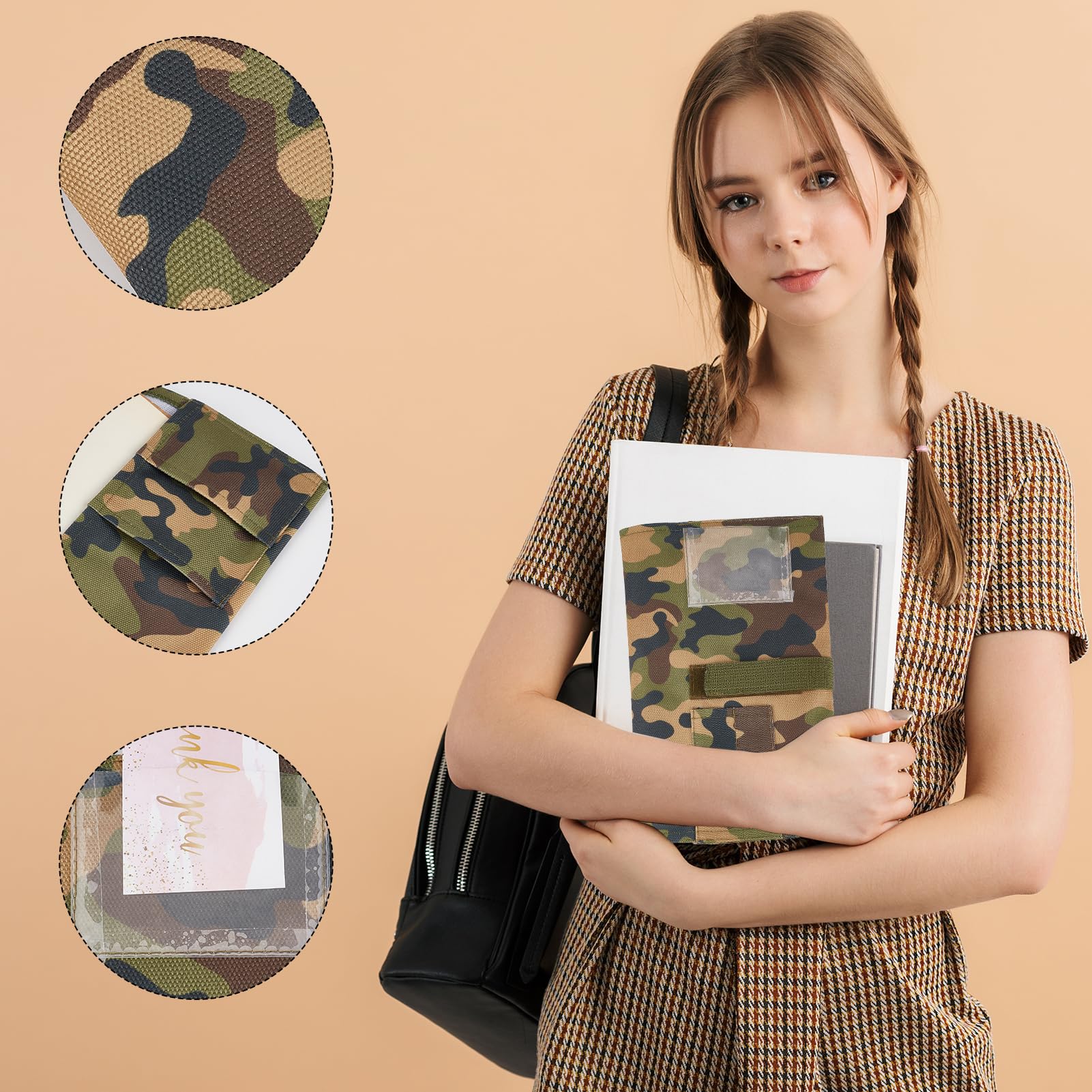 NICENEEDED Camouflage Book Cover, Book Sleeve Polyester Multifunctional Book Storage Bag, Green, 24.5*16cm - Image 4