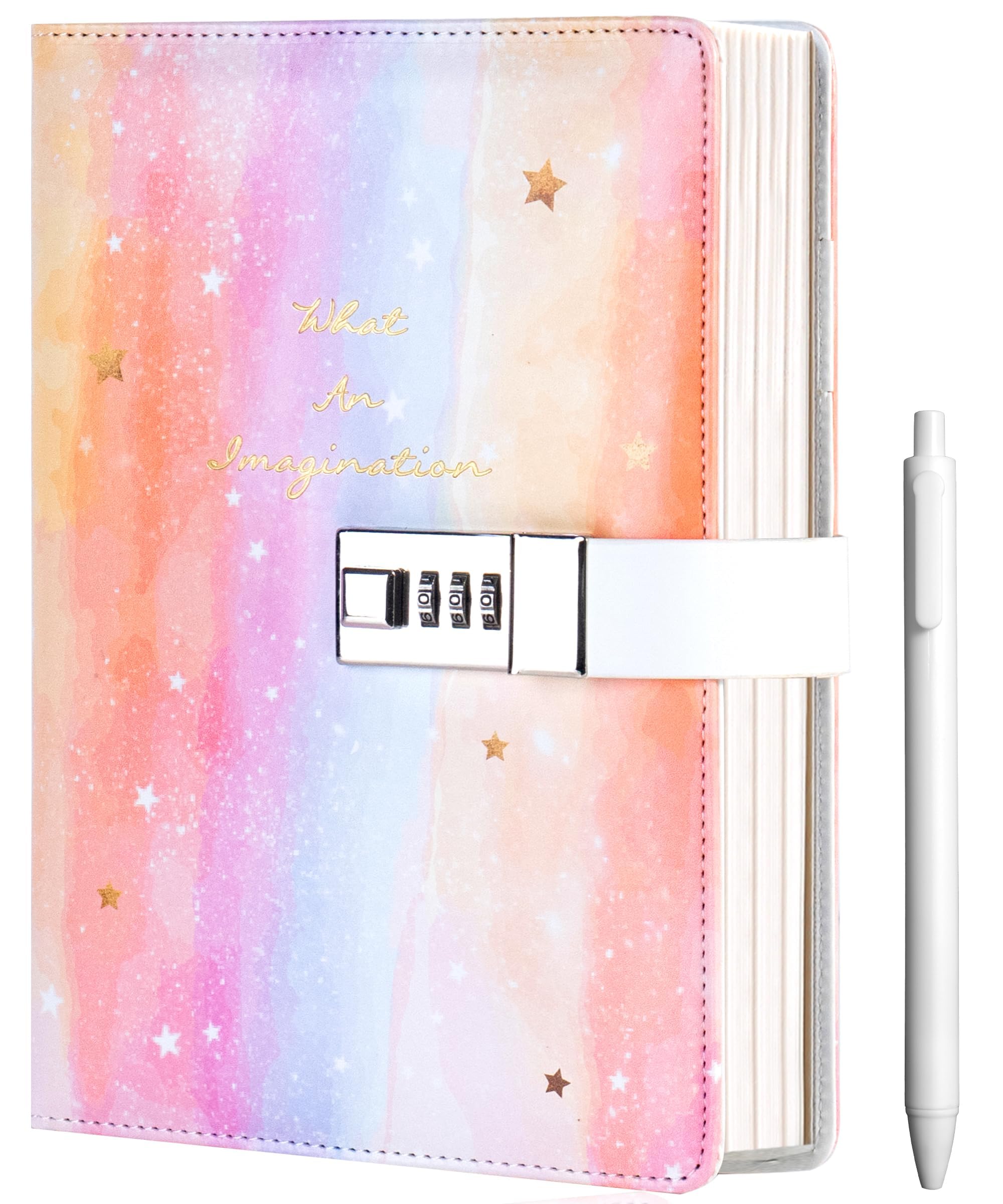 CAGIE Tagebuch Mädchen mit Schloss Liniert mit Bunt Bedrucktem Cover | Geschenk für 8 9 10 11 12 Jahre Girls, Tagebücher mit code, Leder Journal, Geheimes Journal Notizbuch, Sternenhimmel