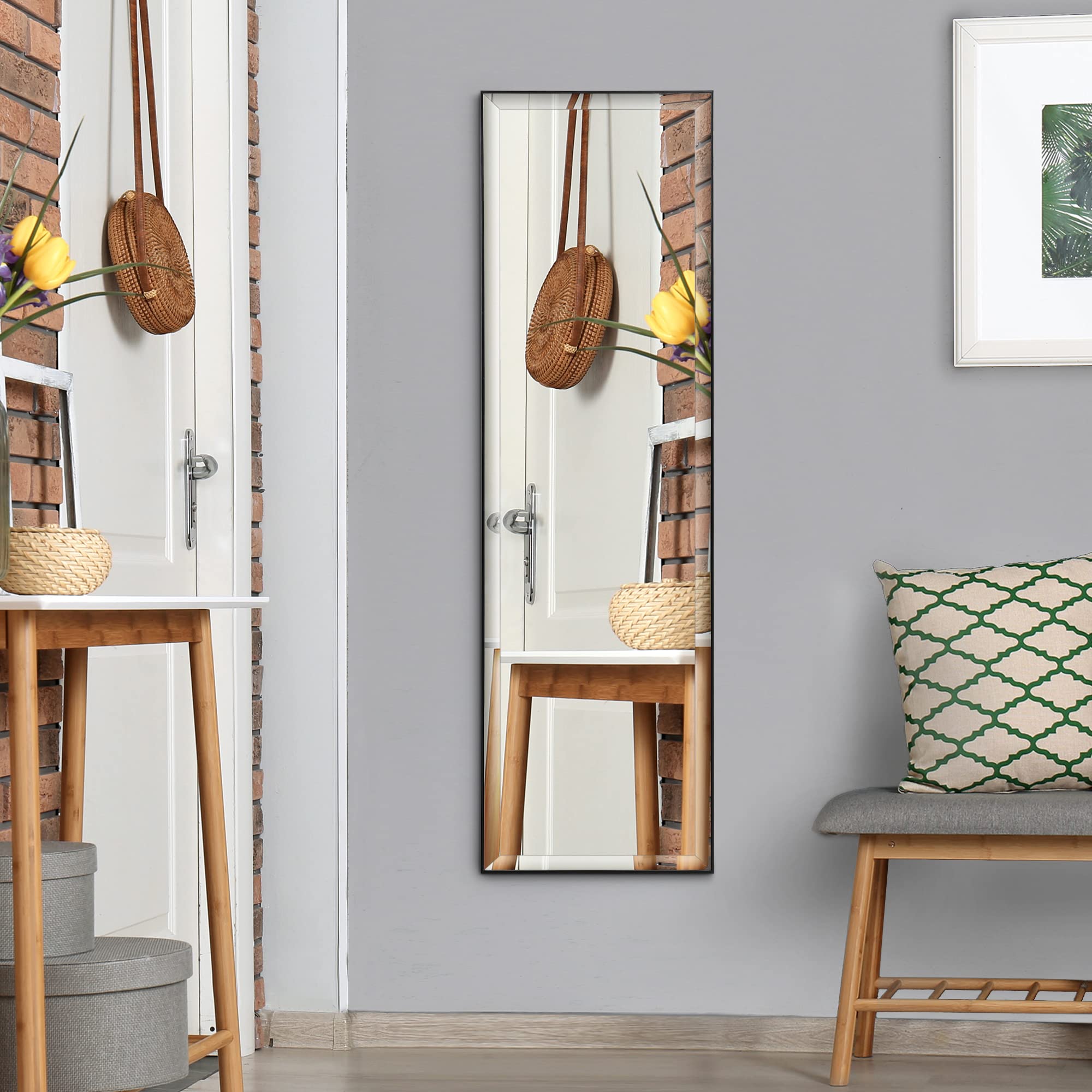 HOMCOM Miroir Mural Film Sécurité Anti Déflagrant 120L x 35l cm Noir | Système Attache Inclus, Cadre Alliage Alu.