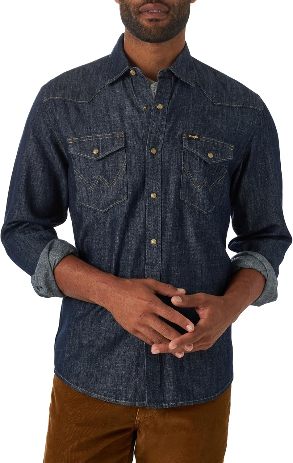 Wrangler Mens Iconic Denim Regular Fit Snap Shirt