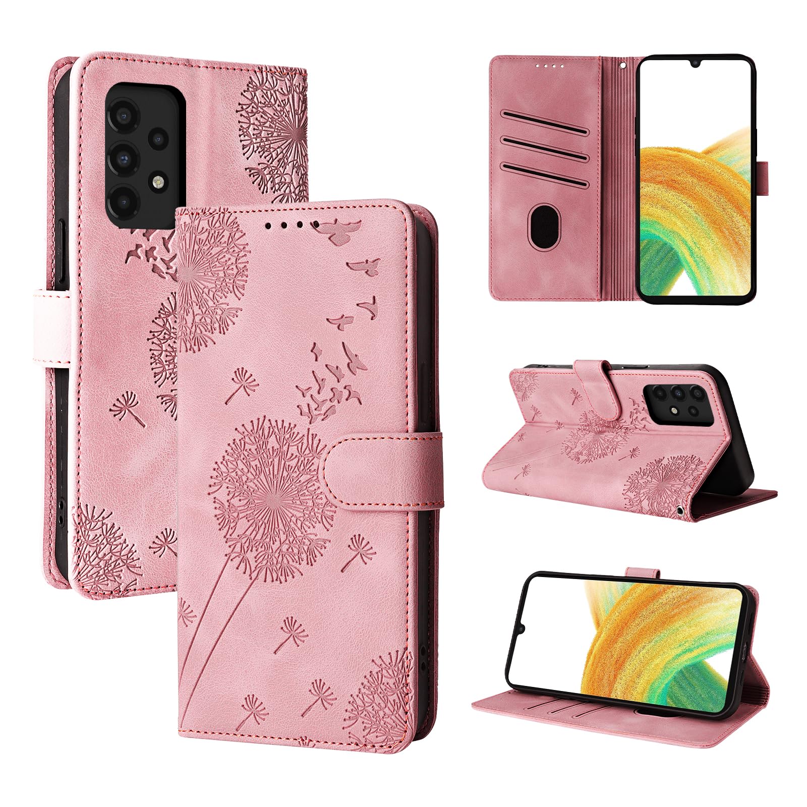 Rostsant Handyhülle für Samsung Galaxy A33 5G Löwenzahn Roségold | PU Leder Flip Case Brieftasche Tasche Hülle Magnetisch Handyhülle für Samsung Galaxy A33 5G