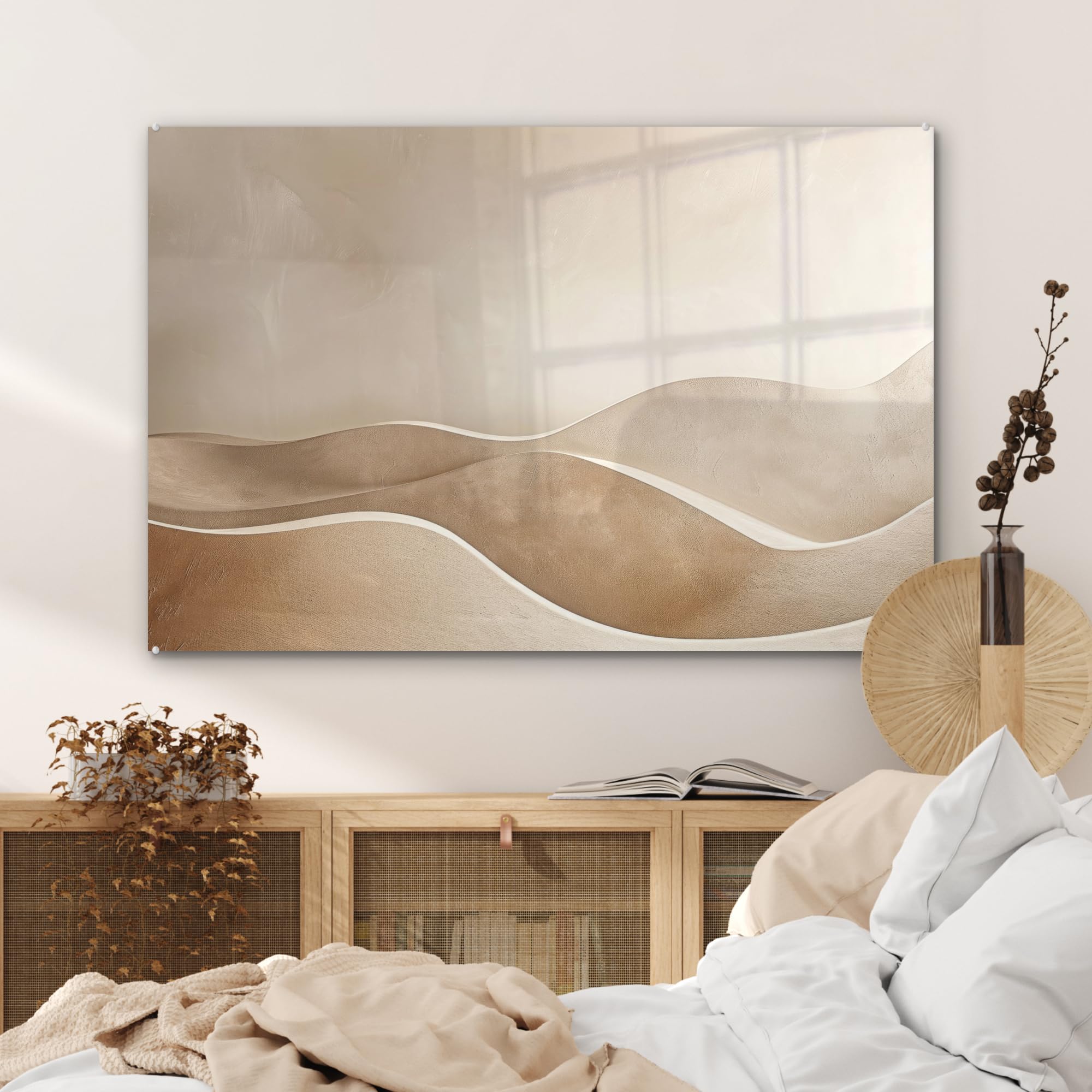 MuchoWow© Quadri Moderni Soggiorno 120x80 cm Poster Da Parete Decorazione Muro Salotto Immagine Grande Foto Con Cornice Stampe Su Vetro Camera Letto Beige - Colline - Modello