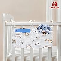 Vista 6 de Bolsa organizadora de almacenamiento colgante para cuna, bolsillo para cunas de bebé, material de algodón, bolsas multifuncionales para organizar