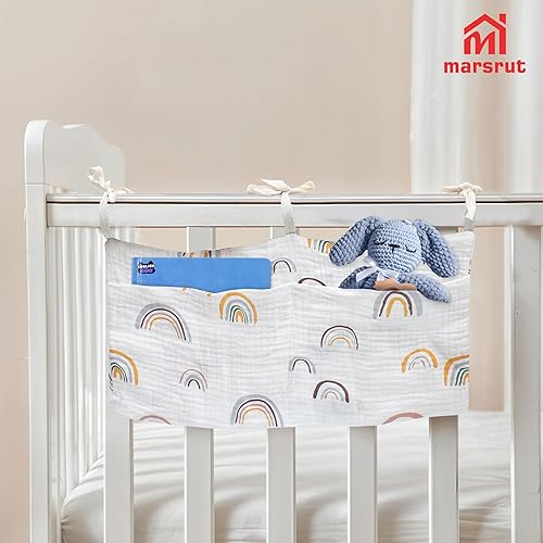 Miniatura 6 de Bolsa organizadora de almacenamiento colgante para cuna, bolsillo para cunas de bebé, material de algodón, bolsas multifuncionales para organizar